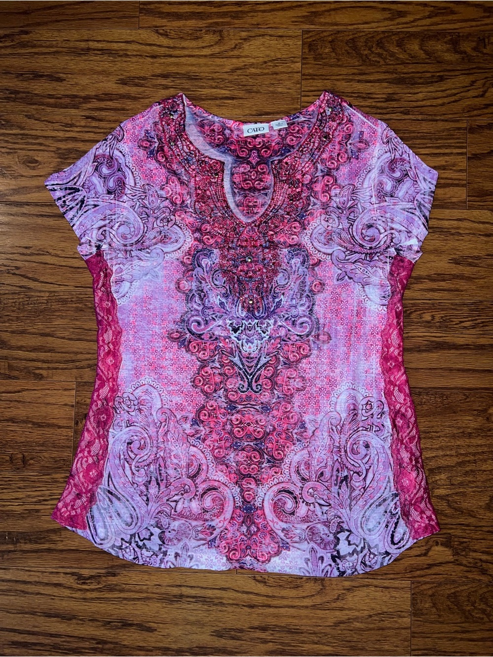 Cato Paisley Embellished Short Sleeve Top